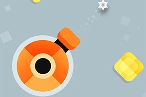 Illustration av en orange kanon med ett stjärnformat projektil och gula kuber på en grå bakgrund
