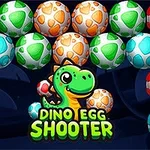Tecknad bild med färgglada dinosaurieägg och en grön dinosaurieillustration i mitten