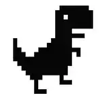 Svart silhuett i pixelstil av en dinosaurie mot en vit bakgrund