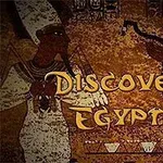 Forntida egyptisk konst med inskriptionen Discover Egypt