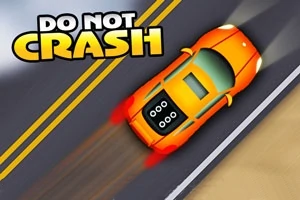 Orange bil kör snabbt på en asfalterad landsväg med gula vägmarkeringar, och det finns text ovanför bilen