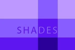 Lila och blå rektanglar i olika nyanser med texten SHADES överlagrad