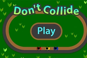 Don't Collide Tecknad bild av en oval racerbana med tre smÄ bilar och texten Dont Collide samt en Play-knapp i mitten