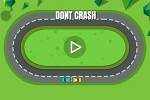 En oval racerbana med två bilar och texten DONT CRASH överst samt en spelstartsymbol i mitten