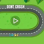 En oval racerbana med två bilar och texten DONT CRASH överst samt en spelstartsymbol i mitten
