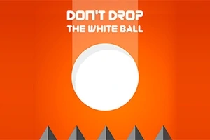 Stor vit boll mot orange bakgrund med texten DONT DROP THE WHITE BALL och spetsiga trianglar längst ner