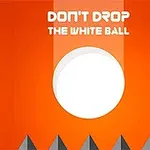 Stor vit boll mot orange bakgrund med texten DONT DROP THE WHITE BALL och spetsiga trianglar längst ner