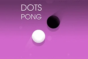 Två cirklar, en vit och en svart, mot en lila bakgrund med texten Dots Pong