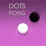 Två cirklar, en vit och en svart, mot en lila bakgrund med texten Dots Pong