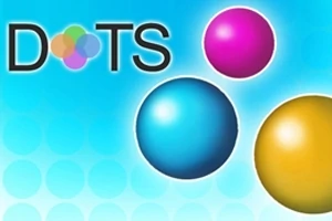 Färgglada bollar mot en blå bakgrund med texten DOTS
