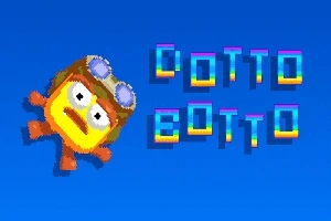 En gul karaktär med pilotglasögon mot en blå bakgrund bredvid texten BOTTO BOTTO i färgglada pixelbokstäver