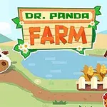 Tecknad panda med en ko på en gård bredvid en sjö, med en stor skylt som lyder Dr