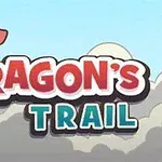 Tecknad drake sitter ovanpå ett torn bland molnen, med texten DRAGONS TRAIL