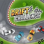 Fyrfärgade bilar som driftar runt en kurva på en racerbana med texten DRIFT CHALLENGE i mitten