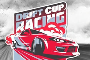 Röd sportbil i drift med texten Drift Cup Racing i bakgrunden