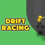 En gul bil driftrar runt en kurva på en racingbana med texten Drift Racing på en grön bakgrund