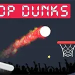 Basketboll som flyger mot en korg med eldsvans mot en mörk bakgrund med texten DROP DUNKS