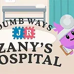 Tecknade figurer i ett sjukhusrum med texten Dumb Ways JR Zanys Hospital på framsidan