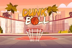 Basketkorgtavla i en färgglad stadsmiljö med palmer och en solnedgång