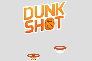 Texten Dunk Shot i orange med en basketboll och två basketkorgar på grå bakgrund