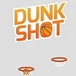 Texten Dunk Shot i orange med en basketboll och två basketkorgar på grå bakgrund
