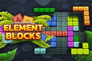 Blockpussel med färgglada elementblock, gröna växter och texten ELEMENT BLOCKS i fokus