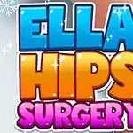 Färgglada bokstäver som bildar orden Ella Hips Surgery med en tecknad bakgrund