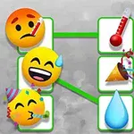 Emoji som inkluderar ett febrigt ansikte, glatt ansikte med svettdroppe, ansikte med partyhatt och pipa, termometer, vatten droppe, och partyhatt med konfetti, kopplade med gröna linjer mot en gråmelerad bakgrund