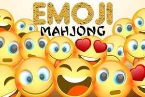 Ett collage av olika emoji-ansikten med texten EMOJI MAHJONG i bakgrunden