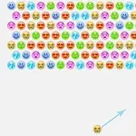 Färgade emojis i flera rader på en vit bakgrund med en pil som pekar uppåt från en ensam emoji längst ner
