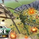 Empire: World War 3 Helikopter flyger över en krigszon med explosioner och soldater pÄ marken