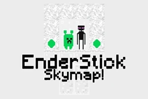 Två stiliserade figurer, en grön varelse och en svart figur, med texten EnderStick Skymap!
