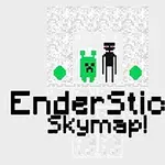Två stiliserade figurer, en grön varelse och en svart figur, med texten EnderStick Skymap!