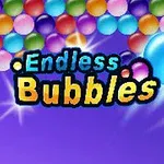 Färgglada bubblor i olika nyanser mot en lila bakgrund med texten Endless Bubbles