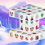 3D-kuber med olika symboler som hundar, svampar och löv på en snötäckt bergsbakgrund