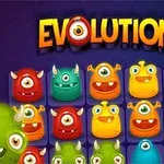 Färgglada, tecknade monster med ett öga i rutnät under texten EVOLUTION på en blå bakgrund