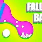 Rosa och gröna former med små vita bollar mot en gul bakgrund med texten Falling Balls i övre högra hörnet