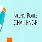 En tecknad flaska faller mellan två orangea block mot en ljusblå bakgrund med texten Falling Bottle Challenge