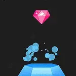 En rosa diamant svävar ovanför en blå plattform med bubblor på en svart bakgrund