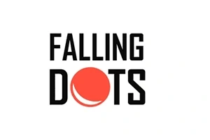 Texten FALLING DOTS med en stor, orange prick som ersätter bokstaven O i DOTS