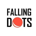 Texten FALLING DOTS med en stor, orange prick som ersätter bokstaven O i DOTS