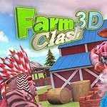 En animerad cowboy i rutig skjorta skjuter med ett gevär mot en fiende i fjäderprydd huvudbonad framför en röd ladugård med höbalar