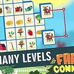 Ett rutnät med olika jordbrukssymboler och djurförbindelser kombinerat med texten Many Levels, Farm Connect