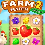 Tecknad flicka med rött hår och en höna står bredvid ett spelbräde med färgglada frukter och blommor