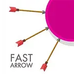 En rosa cirkel med tre pilar som träffar kanten och texten Fast Arrow