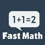 Talbubbla med ekvationen 1+1=2 ovanför texten Fast Math på mörk bakgrund