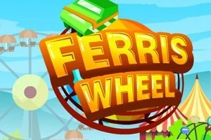 Färgglad illustration med texten Ferris Wheel över en bakgrund av ett pariserhjul och tält
