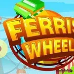 Färgglad illustration med texten Ferris Wheel över en bakgrund av ett pariserhjul och tält