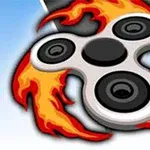 En fidget spinner med brinnande eld runt den på en blå bakgrund