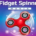 Röd fidget spinner med tre armar mot en blå och lila bakgrund